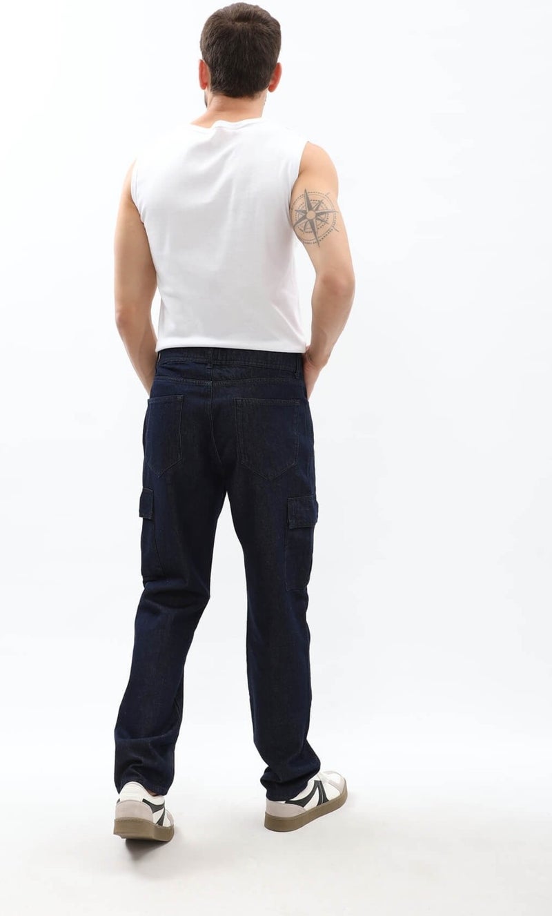 Men's Navy Blue Cargo Pocket Jeans