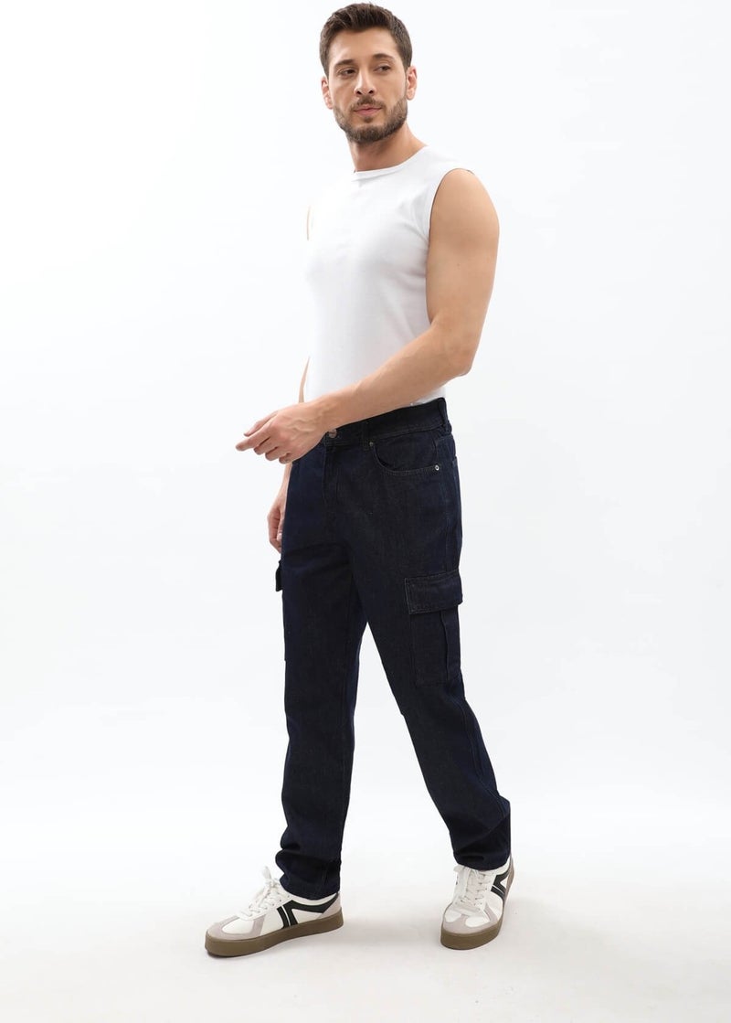 Men's Navy Blue Cargo Pocket Jeans