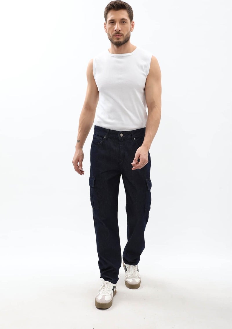 Men's Navy Blue Cargo Pocket Jeans