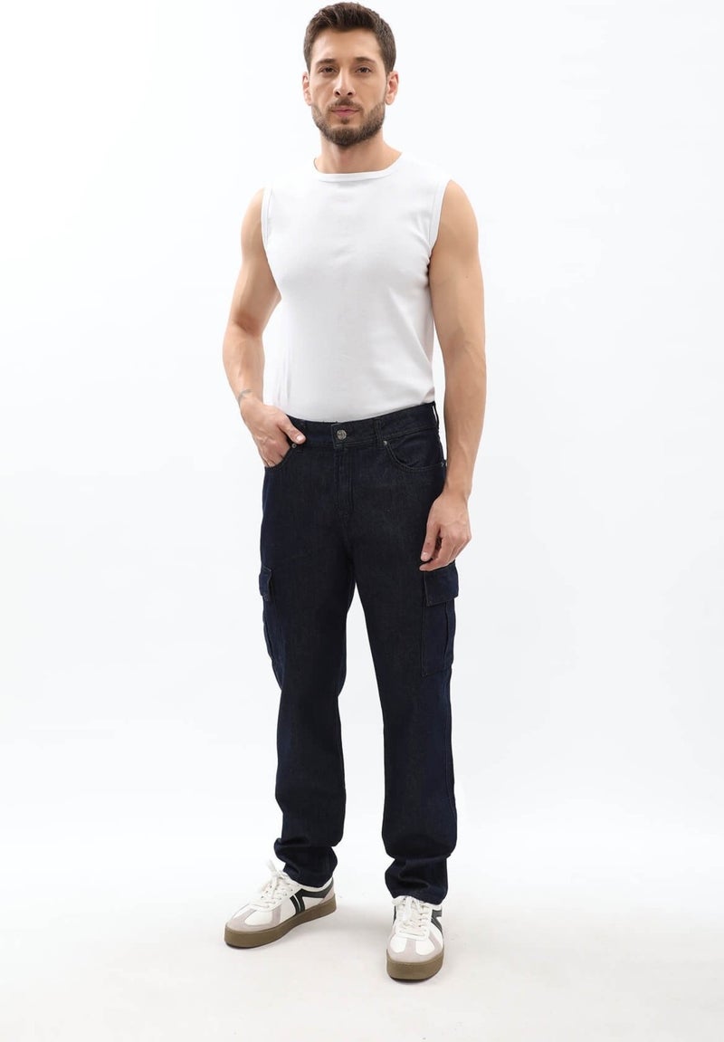 Men's Navy Blue Cargo Pocket Jeans