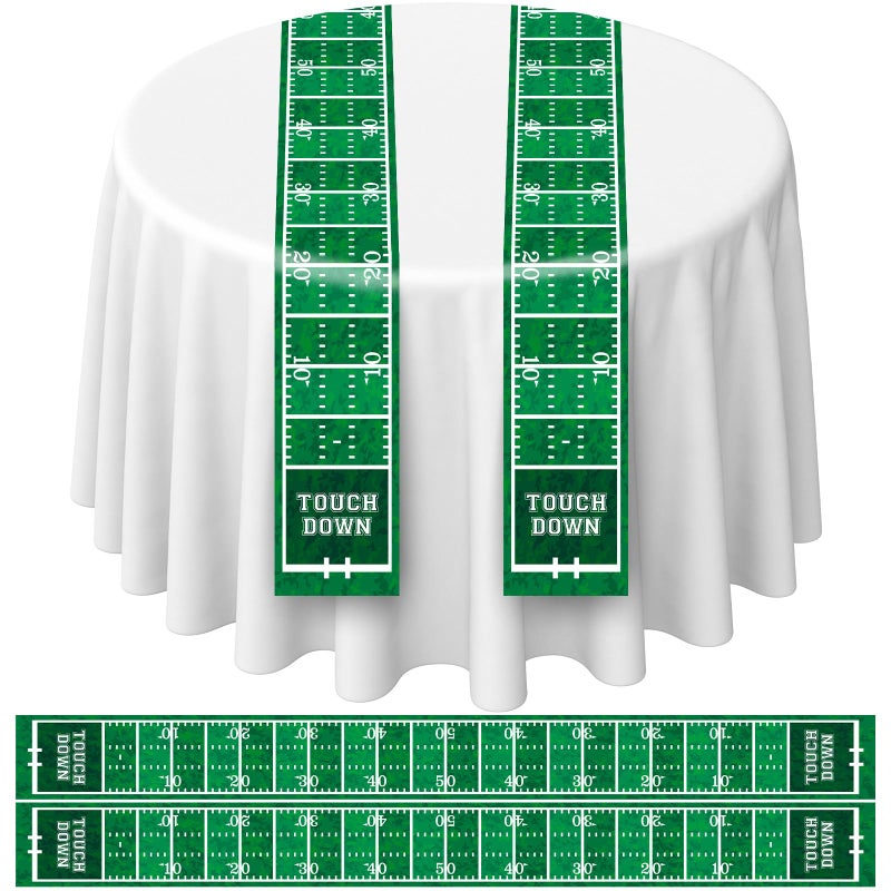 Mindsoft 6 Pcs Football Party Table Runner 60 x 6 Inch Touchdown Football Ribbon Tablecloth Runner Sports Green Football Field Aisle Table Runner for Football Party Dining Room Kitchen Holiday - Image 1