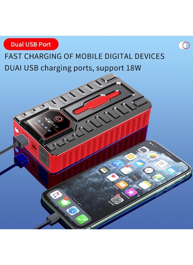 TIGER Multifunctional Car Jump Starter Powerbank – 12V Portable Auto Battery Booster Pack with Smart Safety Clamps, LED Emergency Light, USB Charging Port & Digital Display – High-Performance Lithium Battery for Cold & Hot Weather – Universal Compatibility for Cars, Phones & Devices (US/EU Specs)  - Image 3