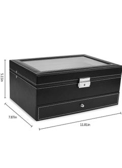 Watch Box, 12 Slots PU Leather Case Organizer with Jewelry Drawer for Storage and Display (Black) - pzsku/Z38A6F01904413A2C5D32Z/45/_/1693464627/d8b036aa-cdea-4b3d-8f0b-1f3f25b679f5