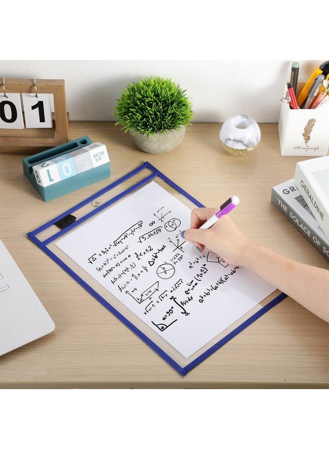 نيزيو 50 قطعة من جيوب المسح الجاف وأكمام بلاستيكية قابلة لإعادة الاستخدام وحامل متجر وجيوب الطلبات وأكمام شفافة ومجلدات التذاكر وحامل متجر تذاكر العمل وجيوب الطلبات ولوازم المعلم للفصول الدراسية (أزرق) - Image 4