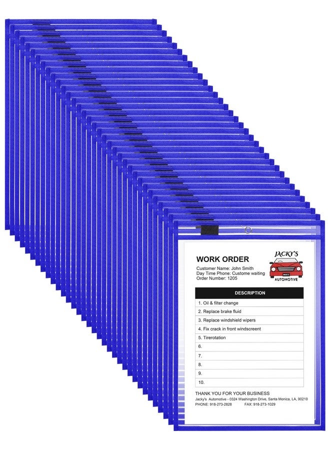 نيزيو 50 قطعة من جيوب المسح الجاف وأكمام بلاستيكية قابلة لإعادة الاستخدام وحامل متجر وجيوب الطلبات وأكمام شفافة ومجلدات التذاكر وحامل متجر تذاكر العمل وجيوب الطلبات ولوازم المعلم للفصول الدراسية (أزرق) - Image 1