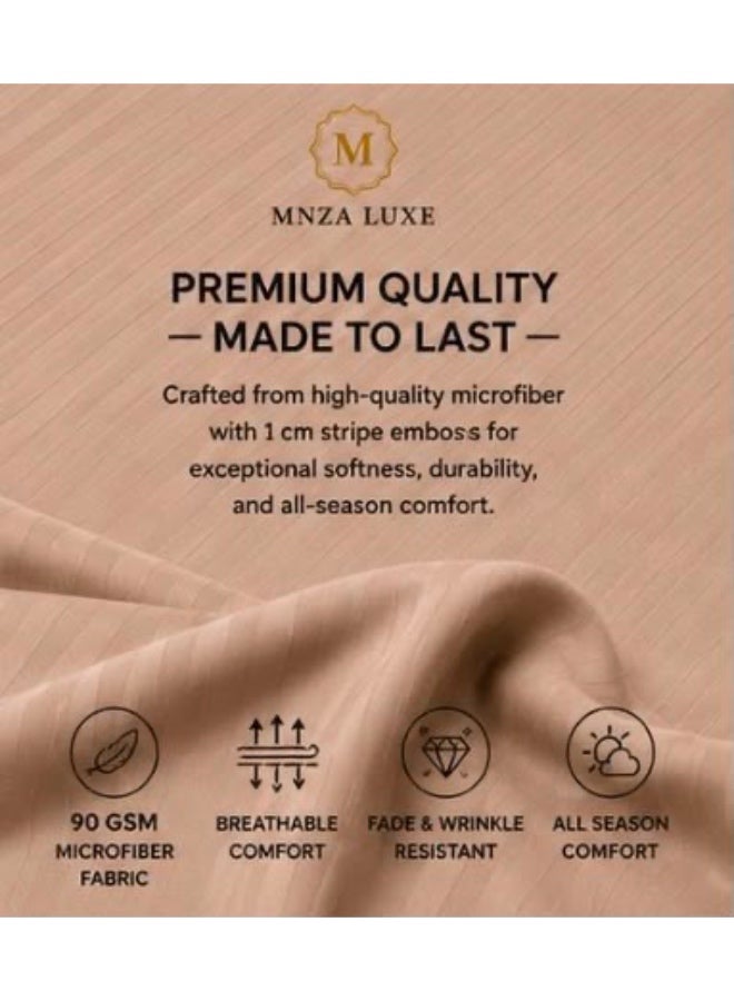 MNZA LUXE طقم ملاءة سرير مايكروفايبر مخططة بخطوط 1 سم، ملاءة سرير مطاطية واحدة + غطاءا وسادتين | فائقة النعومة، قابلة للتنفس ومقاومة للتجاعيد | جملي - Image 5