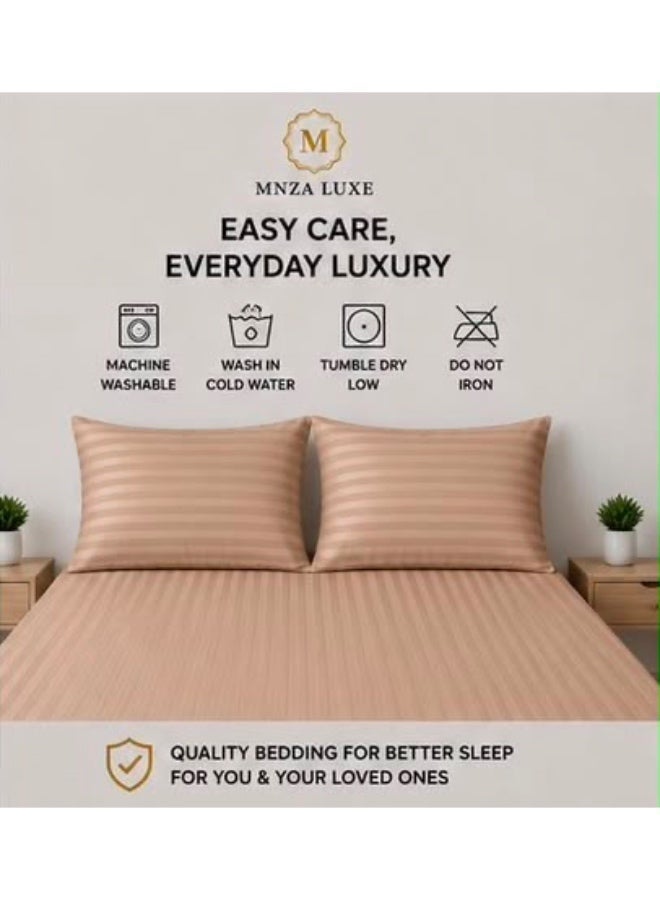 MNZA LUXE طقم ملاءة سرير مايكروفايبر مخططة بخطوط 1 سم، ملاءة سرير مطاطية واحدة + غطاءا وسادتين | فائقة النعومة، قابلة للتنفس ومقاومة للتجاعيد | جملي - Image 3