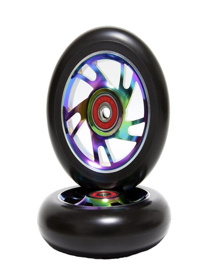 Z-FIRST 2Pcs 100 mm Pro Stunt Scooter Wheels with ABEC 9 Bearings for MGP/Razor/Lucky/Envy/Vokul Pro Scooters Replacement Wheels (Rainbow) - Image 1
