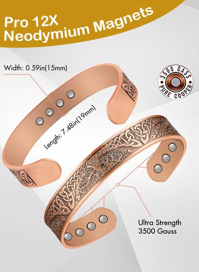 Feraco Mens Copper Bracelets for Arthritis Pain & Carpal Tunnel Magnetic Therapy Bracelet for Men Women with Ultra Strong Magnets Tree of Life Pattern Adjustable Cuff Bangle (Copper) - Image 5