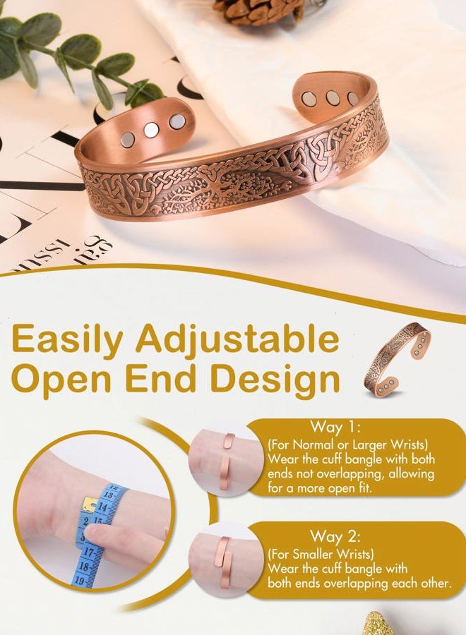 Feraco Mens Copper Bracelets for Arthritis Pain & Carpal Tunnel Magnetic Therapy Bracelet for Men Women with Ultra Strong Magnets Tree of Life Pattern Adjustable Cuff Bangle (Copper) - Image 4