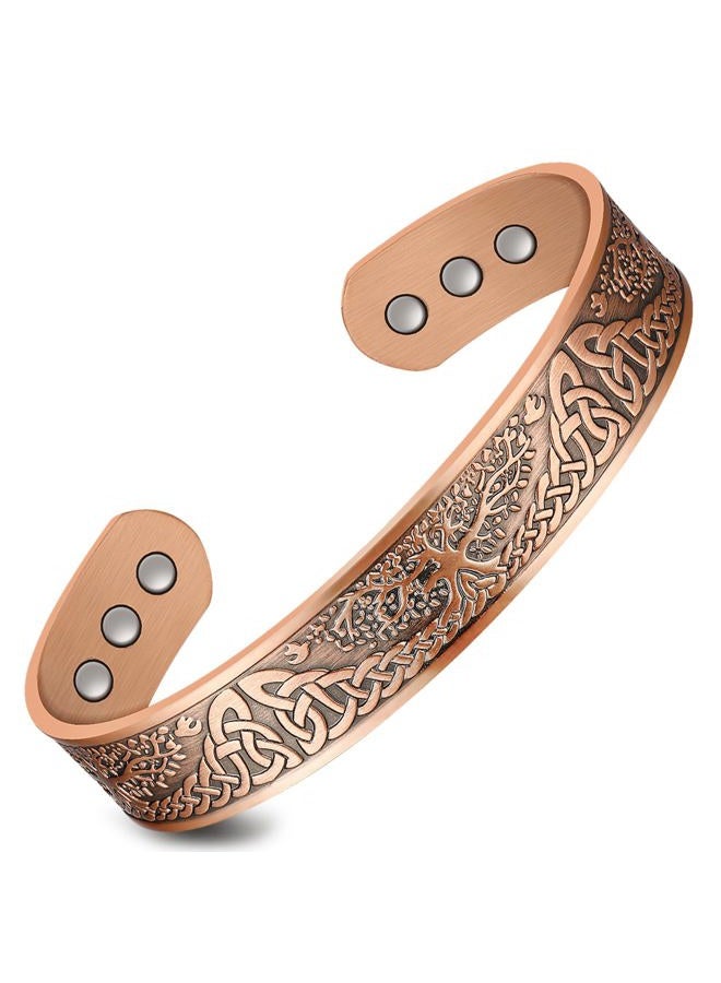 Feraco Mens Copper Bracelets for Arthritis Pain & Carpal Tunnel Magnetic Therapy Bracelet for Men Women with Ultra Strong Magnets Tree of Life Pattern Adjustable Cuff Bangle (Copper) - Image 1
