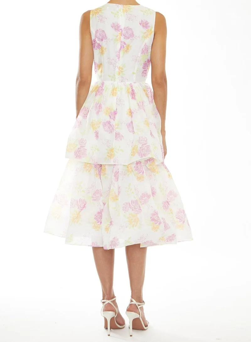 ترو ديكادينس Quinn Bright-Pastel Floral Sleeveless Tiered Midi-Dress