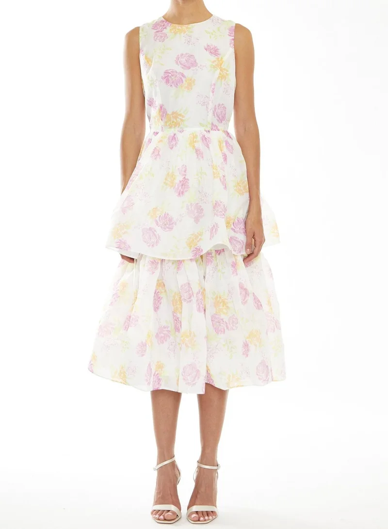 ترو ديكادينس Quinn Bright-Pastel Floral Sleeveless Tiered Midi-Dress