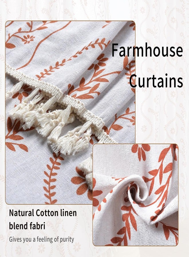 Schweek Boho Curtains 84 Inch Length Farmhouse Curtains for Living Room 2 Panels, Linen Semi Sheer Vintage Farmhouse Floral Curtain Rustic Curtain Drapes - Image 5