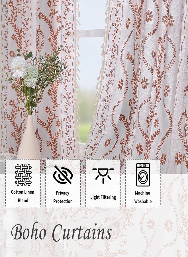 Schweek Boho Curtains 84 Inch Length Farmhouse Curtains for Living Room 2 Panels, Linen Semi Sheer Vintage Farmhouse Floral Curtain Rustic Curtain Drapes - Image 4