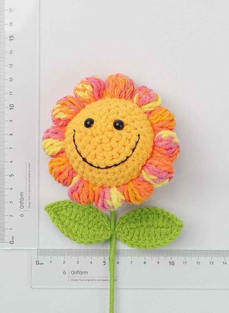 1pcs Knitted Artificial Smile Face Sunflowers Fake Crochet Hand Woven Flowers with Stem for Home Wedding Party Office Tables Centerpieces Decoration （Hand-Made Finished Flower