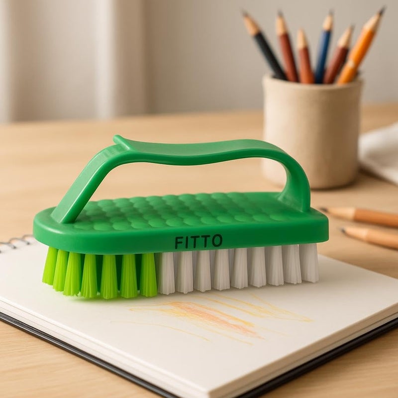 FITTO Clothes Cleaning Brush – Durable Reusable Laundry Brush with Comfortable Plastic Handle, Medium Size, Green Color for Clothes, Shoes, and Household Cleaning - Image 2