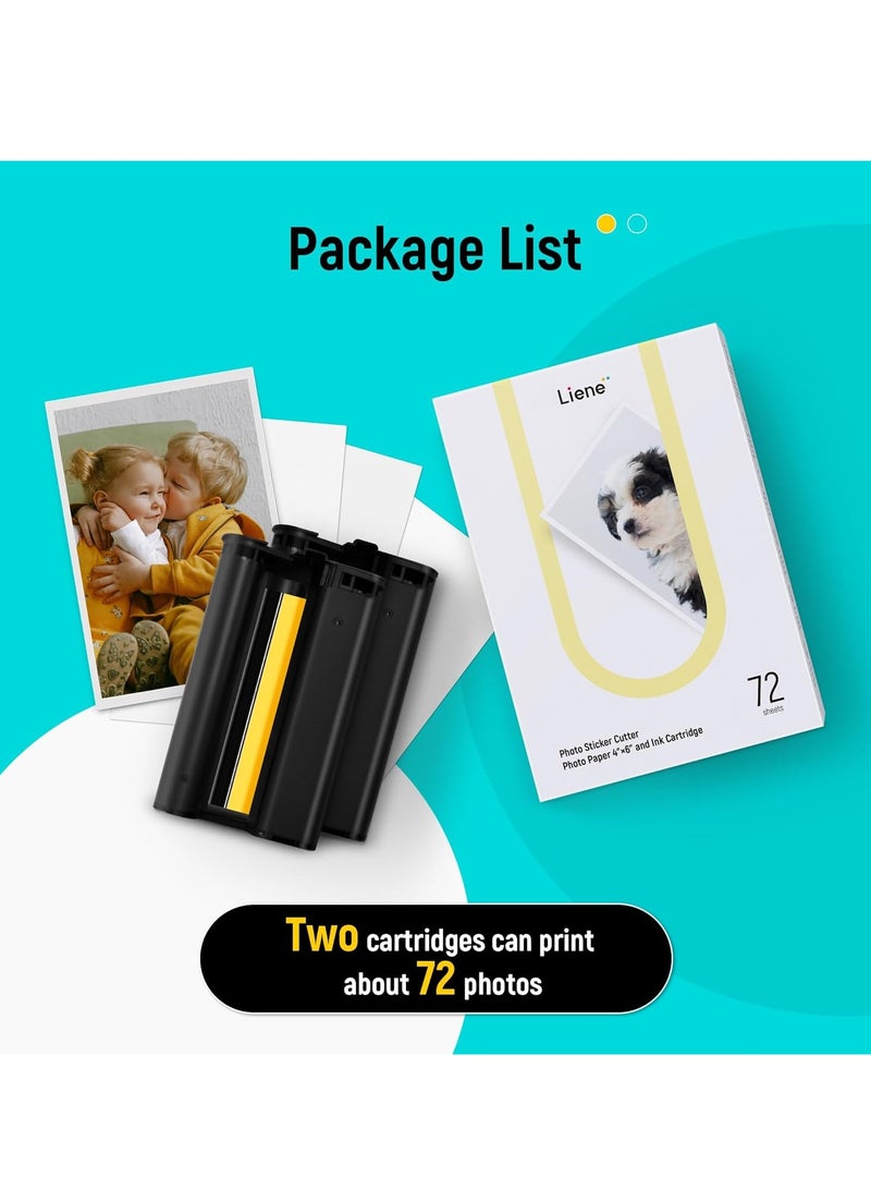 Liene ورق طباعة وصندوق حبر ليني، 2 عبوة حبر و72 ورقة طباعة صور، 4x6"، تقنية صبغ تحت الضغط، مقاوم للماء والأكسدة، متوافق مع طابعة وقاطع ملصقات الصور ليني بيكس كات S1 - Image 2