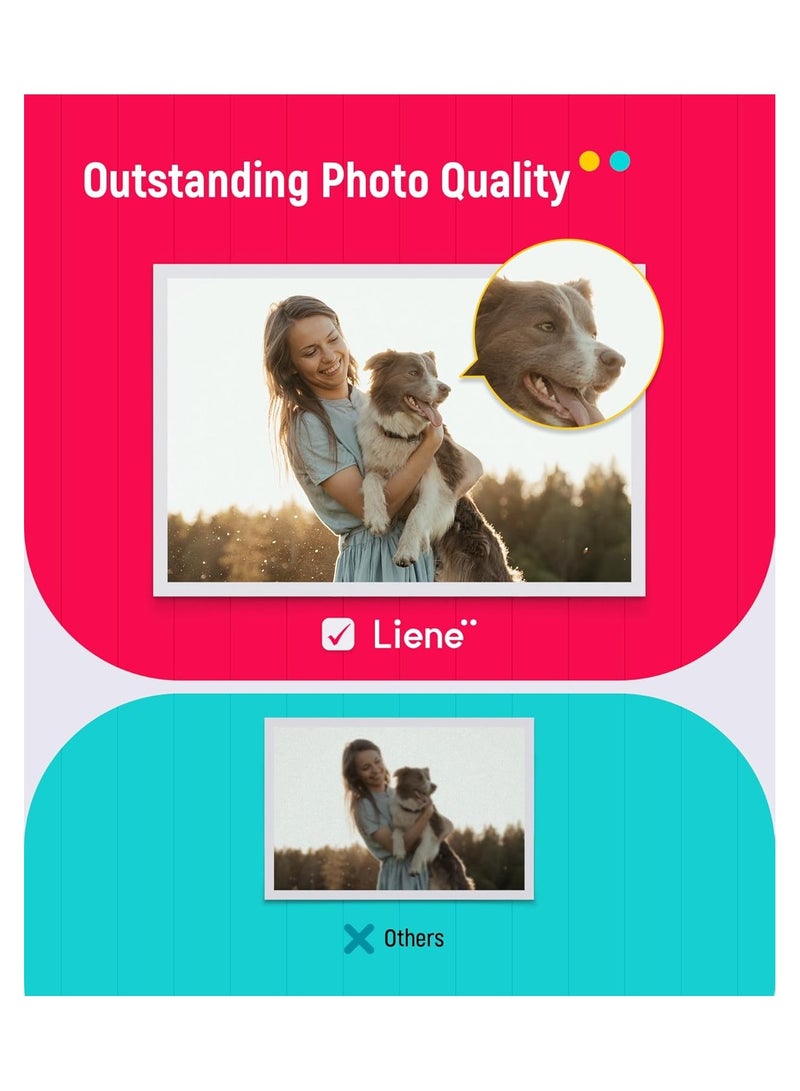 Liene ورق طباعة وصندوق حبر ليني، 2 عبوة حبر و72 ورقة طباعة صور، 4x6"، تقنية صبغ تحت الضغط، مقاوم للماء والأكسدة، متوافق مع طابعة وقاطع ملصقات الصور ليني بيكس كات S1 - Image 4