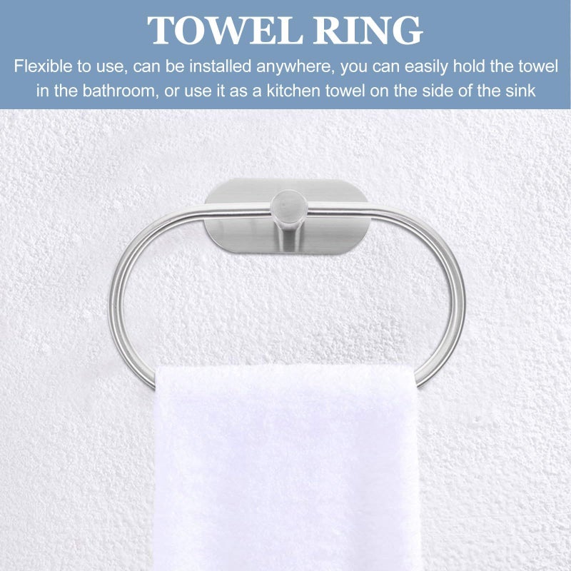 Brushed Stainless Steel Towel Ring And Holder Set Rust Resistant Bathroom Hardware - Image 4
