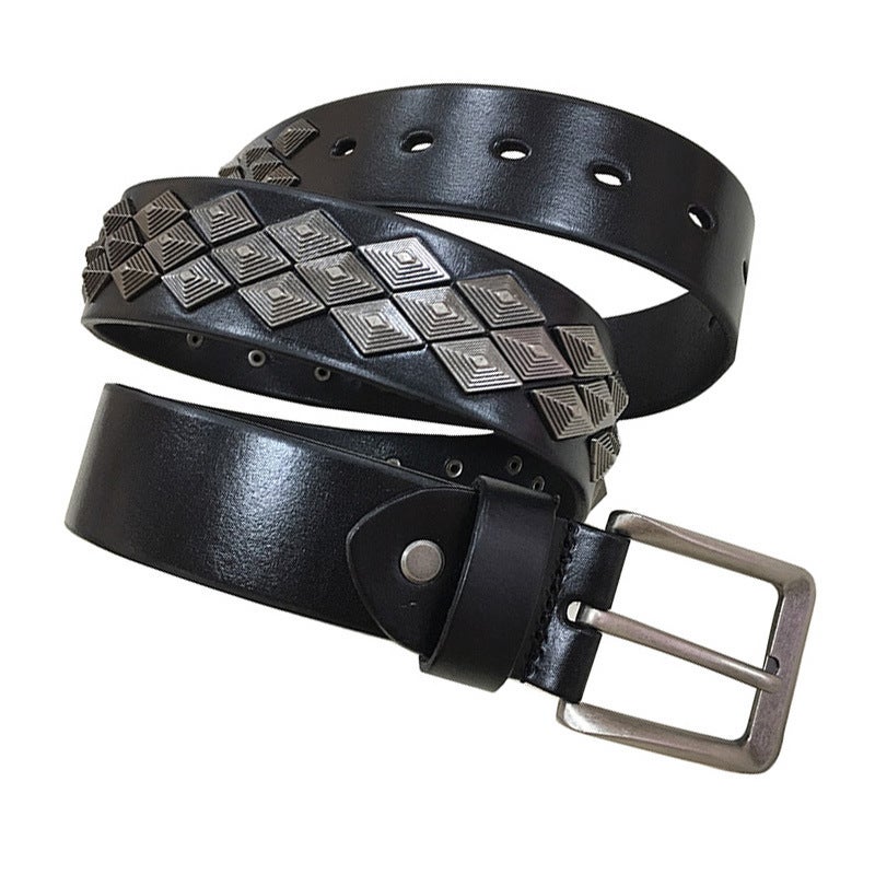 New personalized men''s and women''s neutral casual jeans rivet Joker leather belt alloy accessories belt wholesale - Image 2