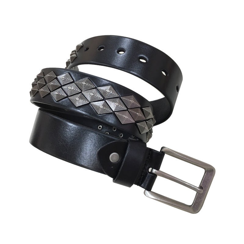 New personalized men''s and women''s neutral casual jeans rivet Joker leather belt alloy accessories belt wholesale - Image 4