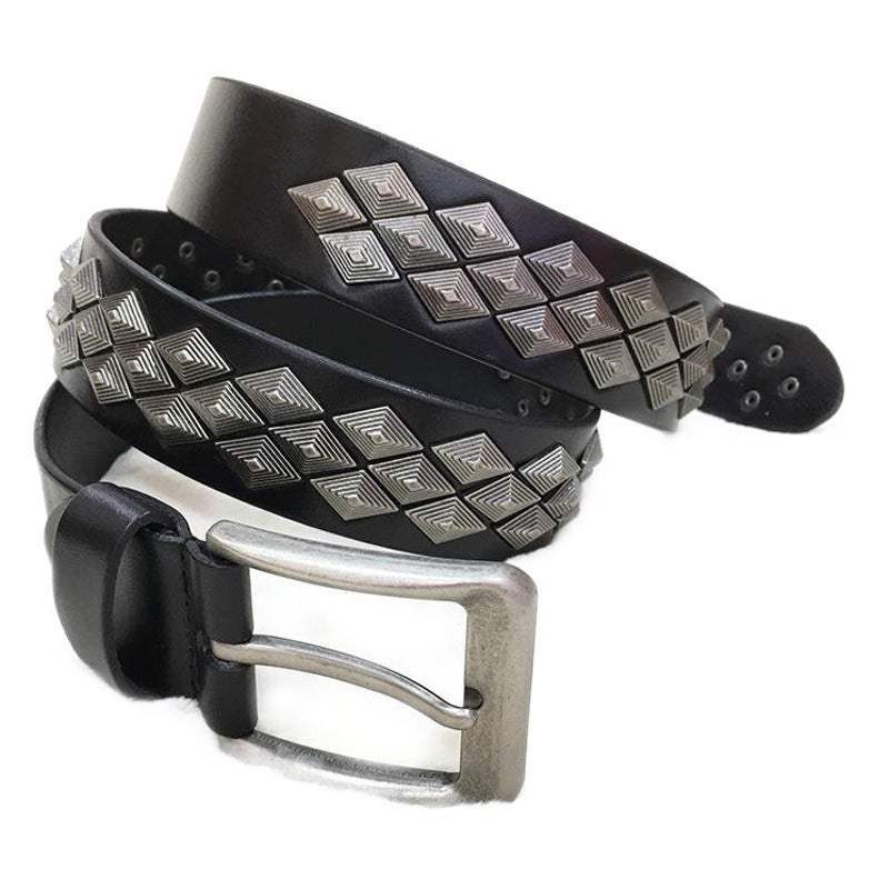 New personalized men''s and women''s neutral casual jeans rivet Joker leather belt alloy accessories belt wholesale - Image 1
