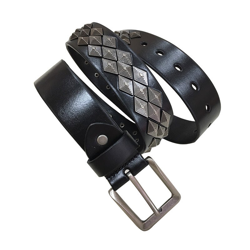 New personalized men''s and women''s neutral casual jeans rivet Joker leather belt alloy accessories belt wholesale - Image 3