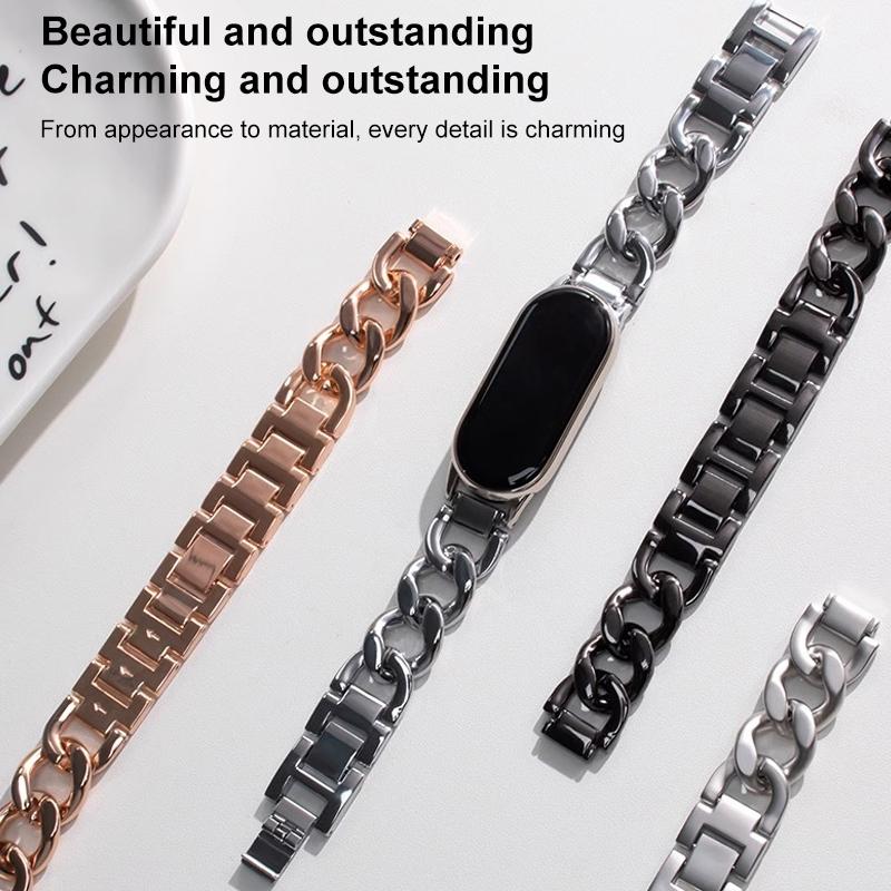 إيروريكس سوار ساعة شاومي الذكي 10 / 9 / 8 بسلسلة من الدنيم من الفولاذ المقاوم للصدأ (فضي) - Image 5