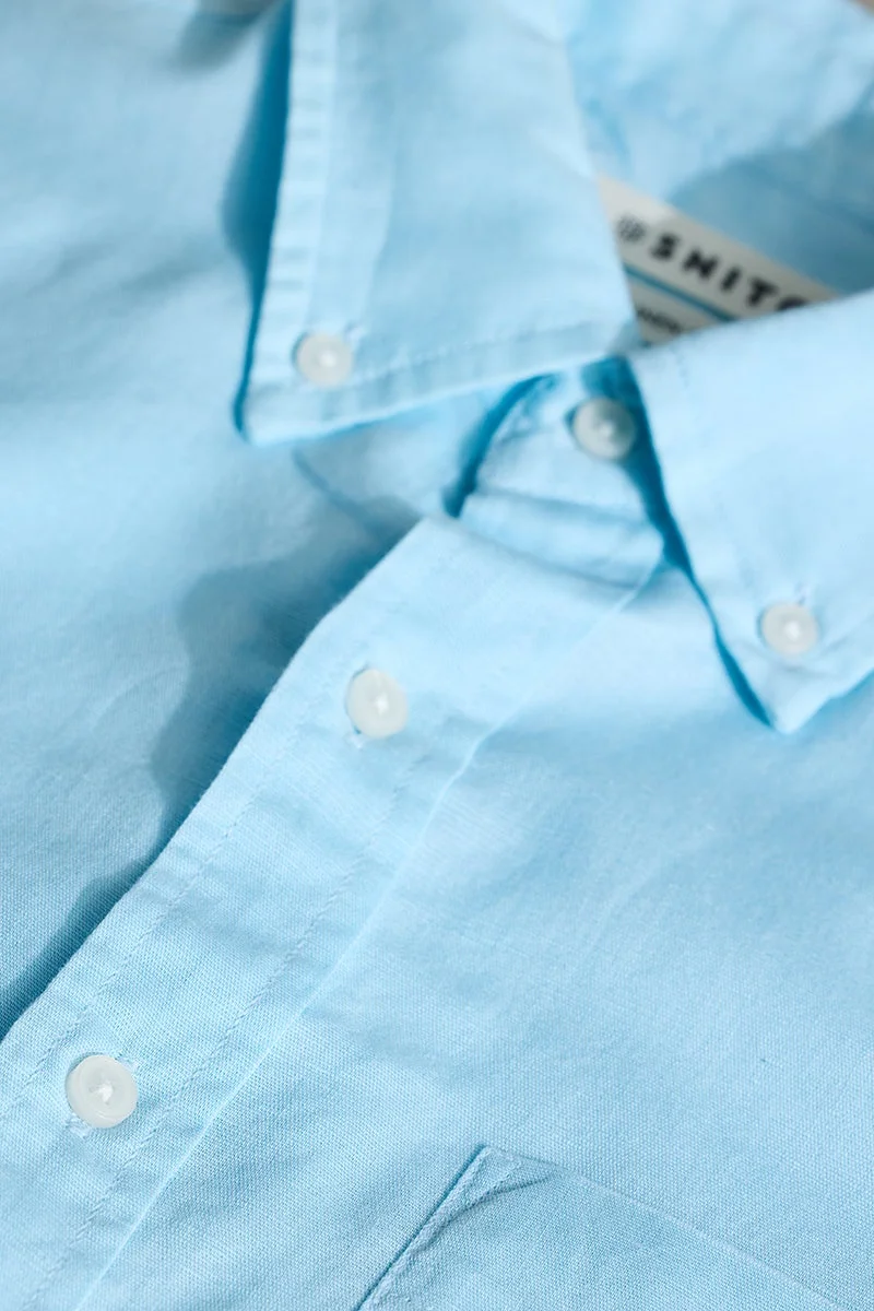 SNITCH Sky Blue Slim Fit Linen Blend Shirt