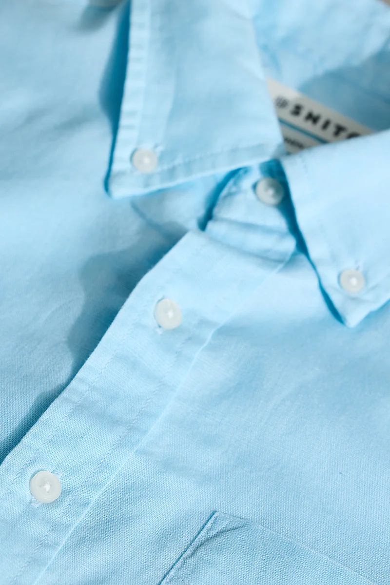 SNITCH Sky Blue Slim Fit Linen Blend Shirt