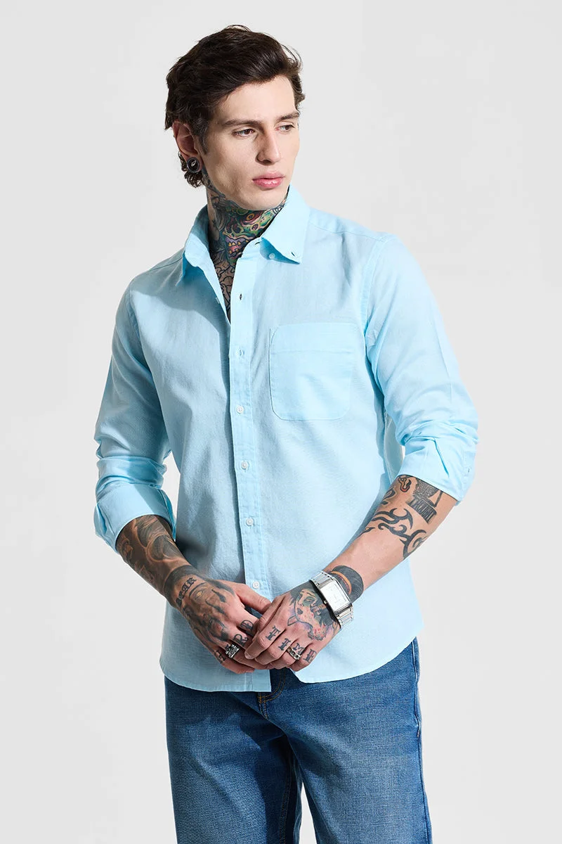 SNITCH Sky Blue Slim Fit Linen Blend Shirt