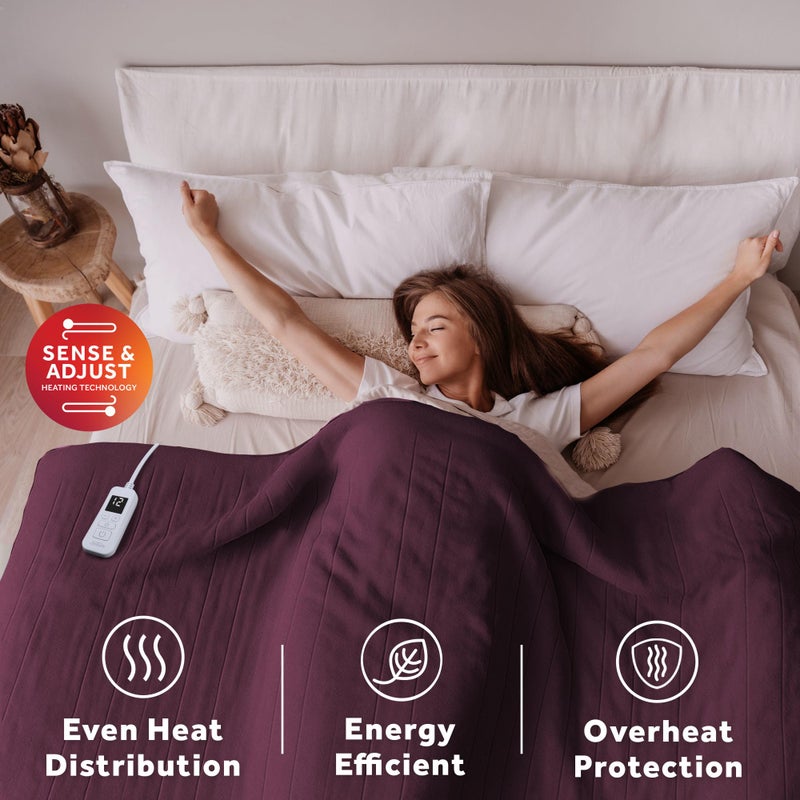 Sunbeam Royal Ultra Fleece Heated Electric Blanket Twin Size, 84" x 62", 12 Heat Settings, 12-Hour Selectable Auto Shut-Off, Fast Heating, Machine Washable, Warm and Cozy, Claret - Image 5