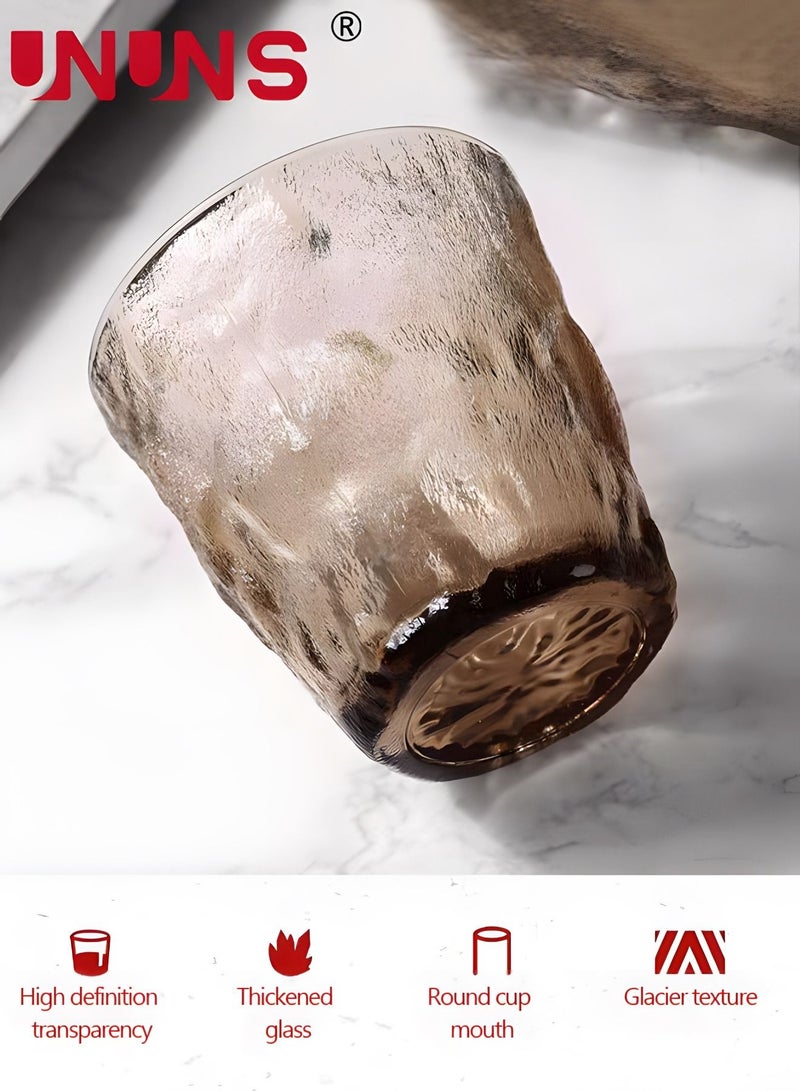 UNUNS 6Pcs Glacier Drinking Glasses, Glacier Glass Cups, Vintage Glass Coffee Cups, Romantic Water Glasses Tumblers Hammered Glacier Beverage Tumblers for Beverages, Juice, Water  - Image 3