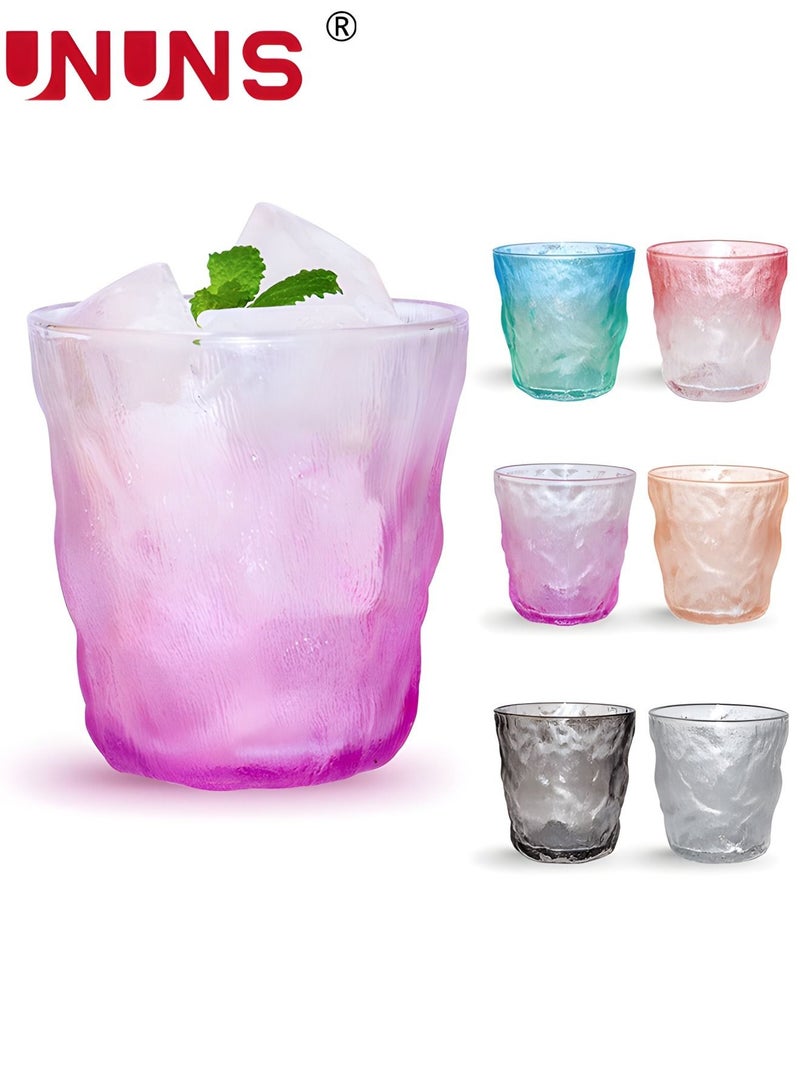 UNUNS 6Pcs Glacier Drinking Glasses, Glacier Glass Cups, Vintage Glass Coffee Cups, Romantic Water Glasses Tumblers Hammered Glacier Beverage Tumblers for Beverages, Juice, Water  - Image 1