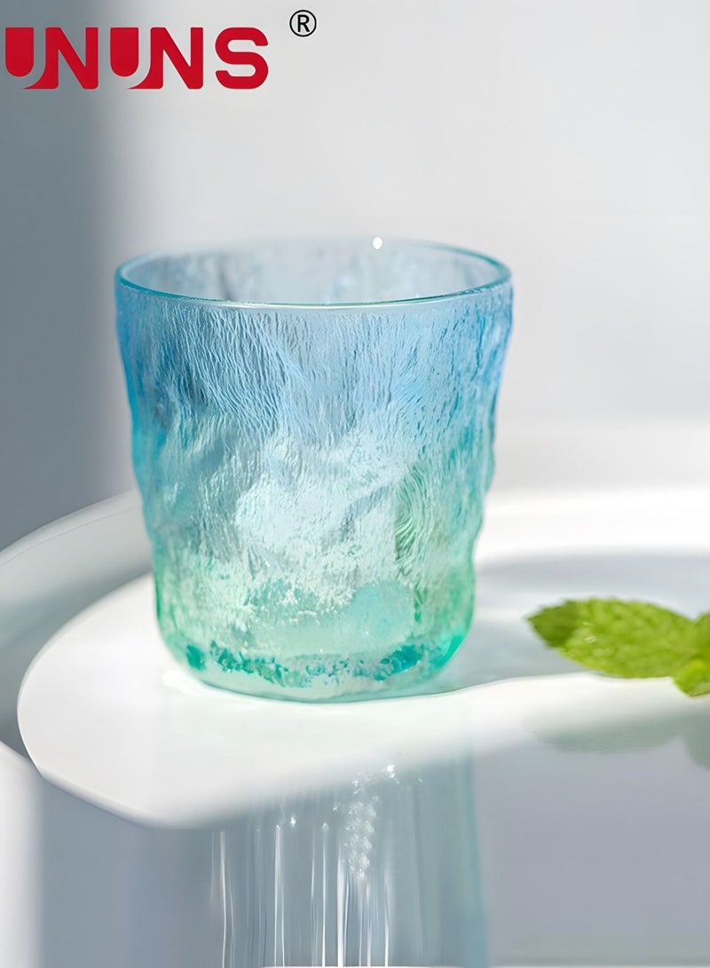 UNUNS 6Pcs Glacier Drinking Glasses, Glacier Glass Cups, Vintage Glass Coffee Cups, Romantic Water Glasses Tumblers Hammered Glacier Beverage Tumblers for Beverages, Juice, Water  - Image 4