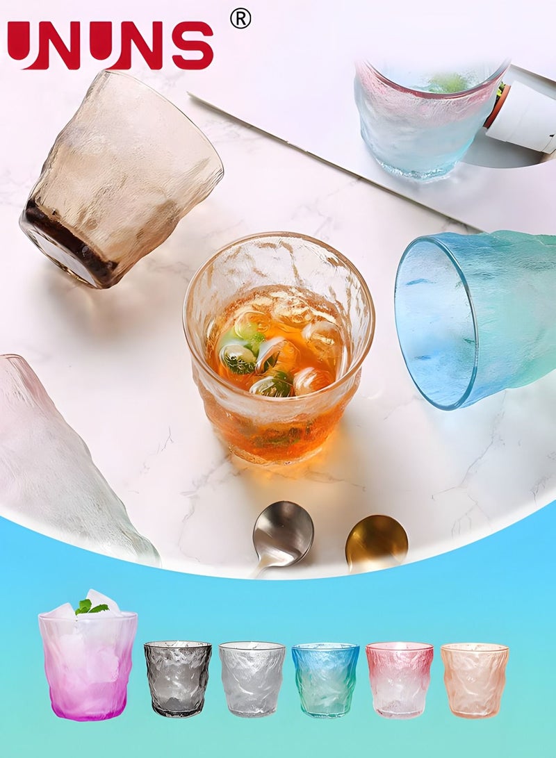 UNUNS 6Pcs Glacier Drinking Glasses, Glacier Glass Cups, Vintage Glass Coffee Cups, Romantic Water Glasses Tumblers Hammered Glacier Beverage Tumblers for Beverages, Juice, Water  - Image 5