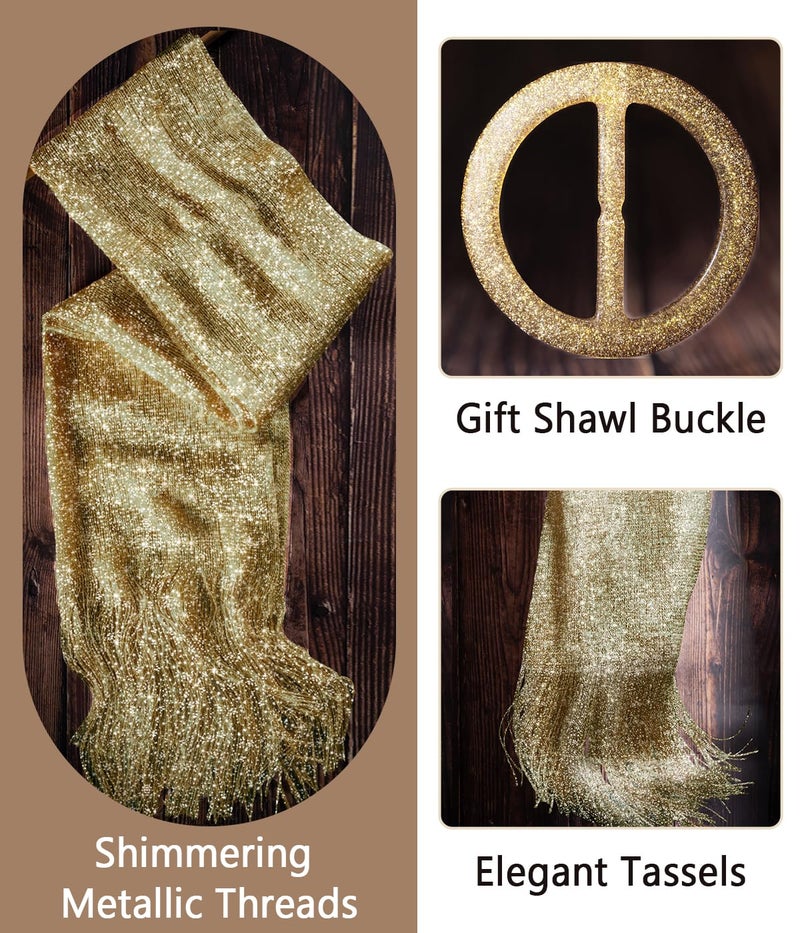 KUNINDOME Sparkling Metallic Shawls and Wraps with Buckle,for Evening Party Wedding Bride Bridesmaid, Gold - Image 5