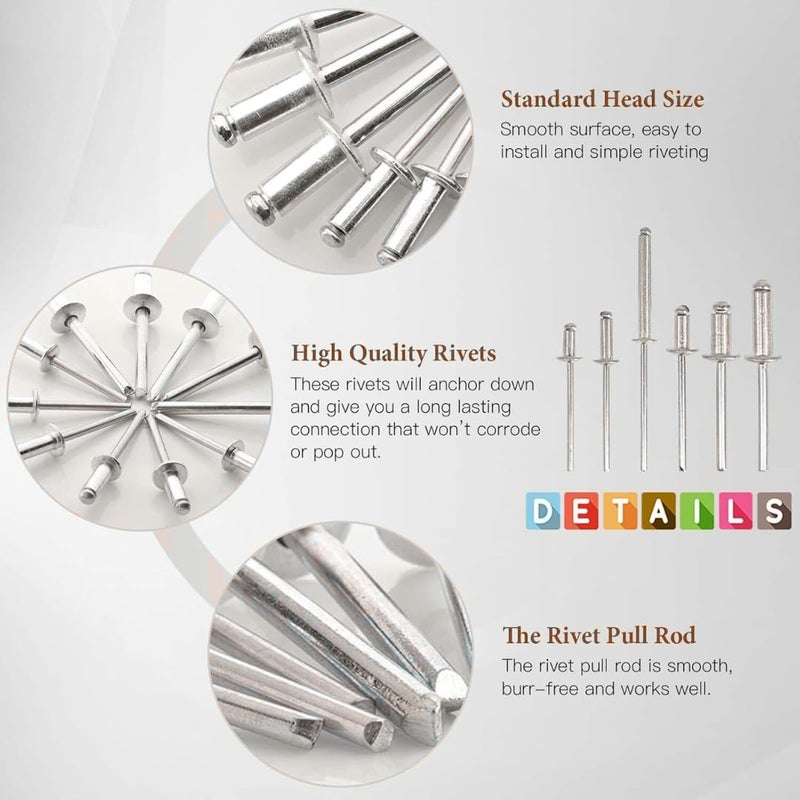 GENERASIS طقم مسامير ألومنيوم عمياء بحجمين 200 قطعة، كل حجم 100 قطعة | مسامير معدنية POP لآلة/مسدس التثبيت، دبوس التثبيت (200 قطعة 3.2 × 12 و 3.2 × 20-حجمين) - Image 5