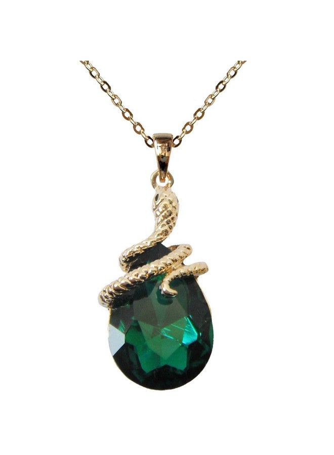 Navachi 18k Gold Plated Water Drop Crystal Green Zircon Az6003p Snake Pendant Necklace 16"+2" - Image 1