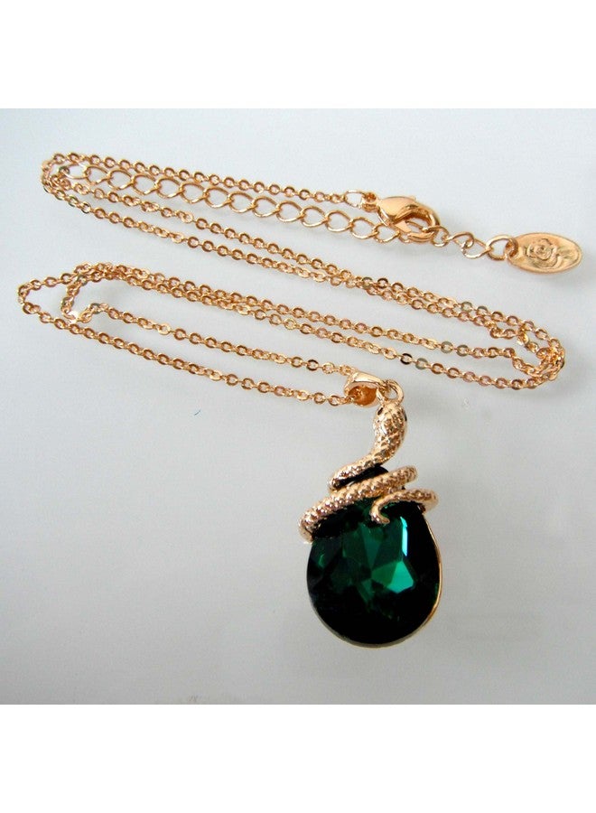 Navachi 18k Gold Plated Water Drop Crystal Green Zircon Az6003p Snake Pendant Necklace 16"+2" - Image 2