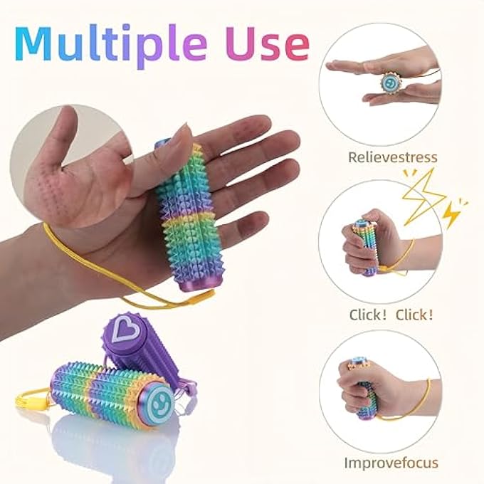 Yonaso Little Ouchies Fidget Clicker (2 Pack) - Pain Stim Sensory Tool for ADHD Kids & Adults, Stress Relief Focus Keychain for Anxiety Autism, Portable Spiky Grippie Pocket Toy - Novelty Gifts for Friend - Image 3