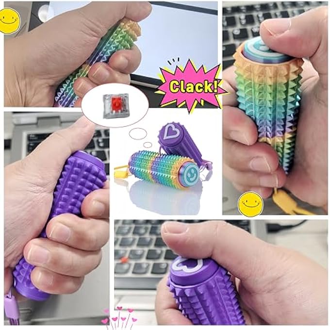 Yonaso Little Ouchies Fidget Clicker (2 Pack) - Pain Stim Sensory Tool for ADHD Kids & Adults, Stress Relief Focus Keychain for Anxiety Autism, Portable Spiky Grippie Pocket Toy - Novelty Gifts for Friend - Image 4