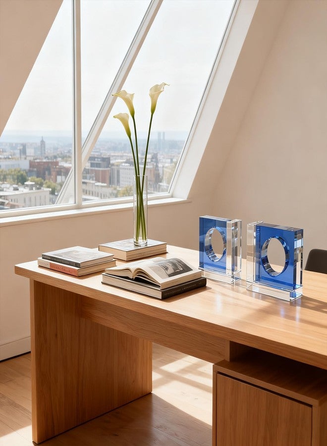 Kitcom Handmade Crystal Bookends Square, 1 Pair of Decorative Tabletop Bookends for Office, Home, Desk,Sky Blue - Image 4