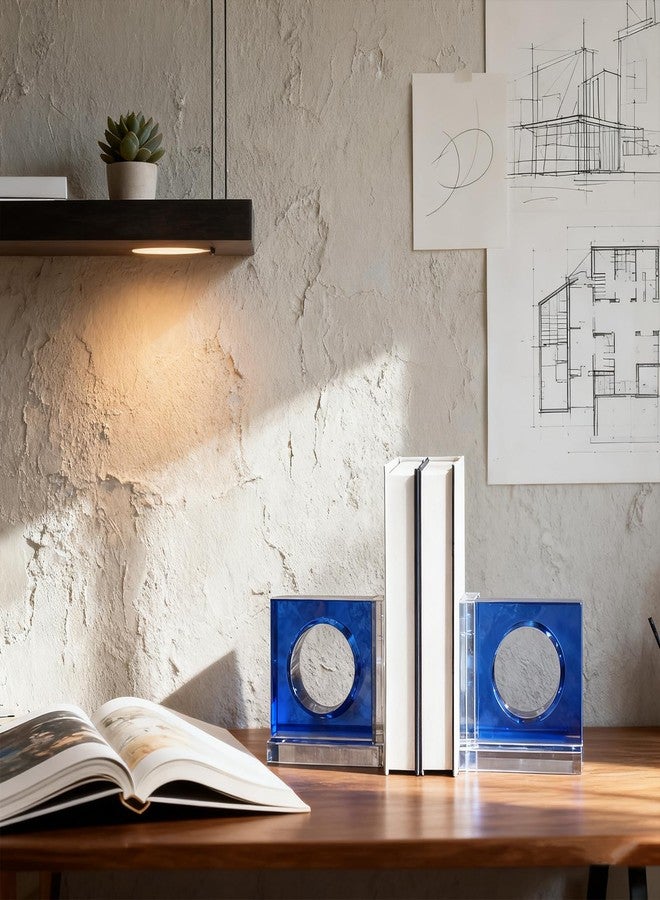 Kitcom Handmade Crystal Bookends Square, 1 Pair of Decorative Tabletop Bookends for Office, Home, Desk,Sky Blue - Image 5