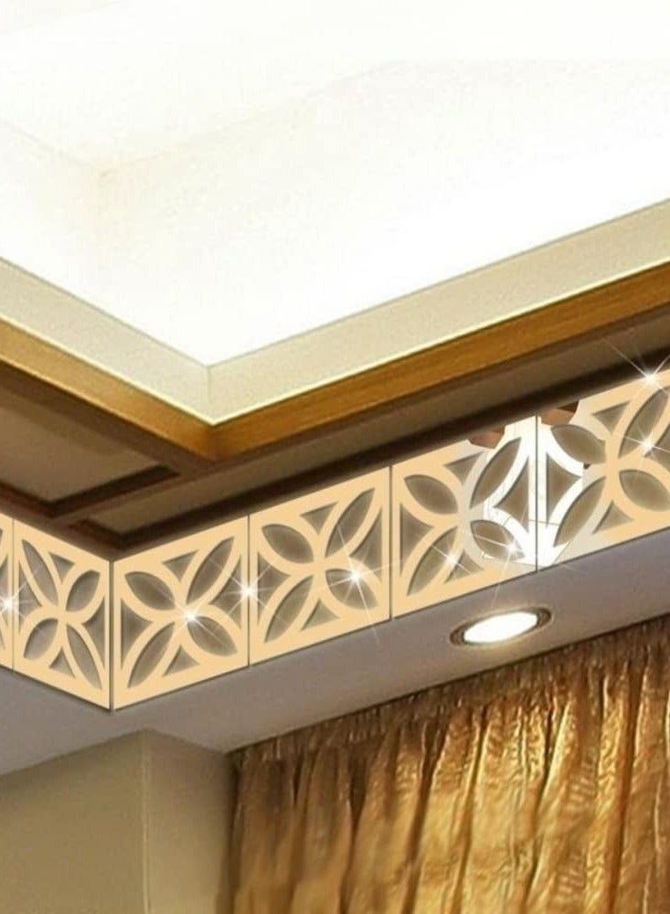 KASTWAVE ملصقات جدارية من الأكريليك على شكل مرآة، ملصقات مرآة لحدود البلاط، ملصق ديكور جداري يمكن عمله بنفسك، 30 قطعة ملصق فن مرآة للبلاط، لتزيين غرفة المعيشة وخلفية المنزل والحمام والغرفة 10 * 10 سم (ذهبي) - Image 5