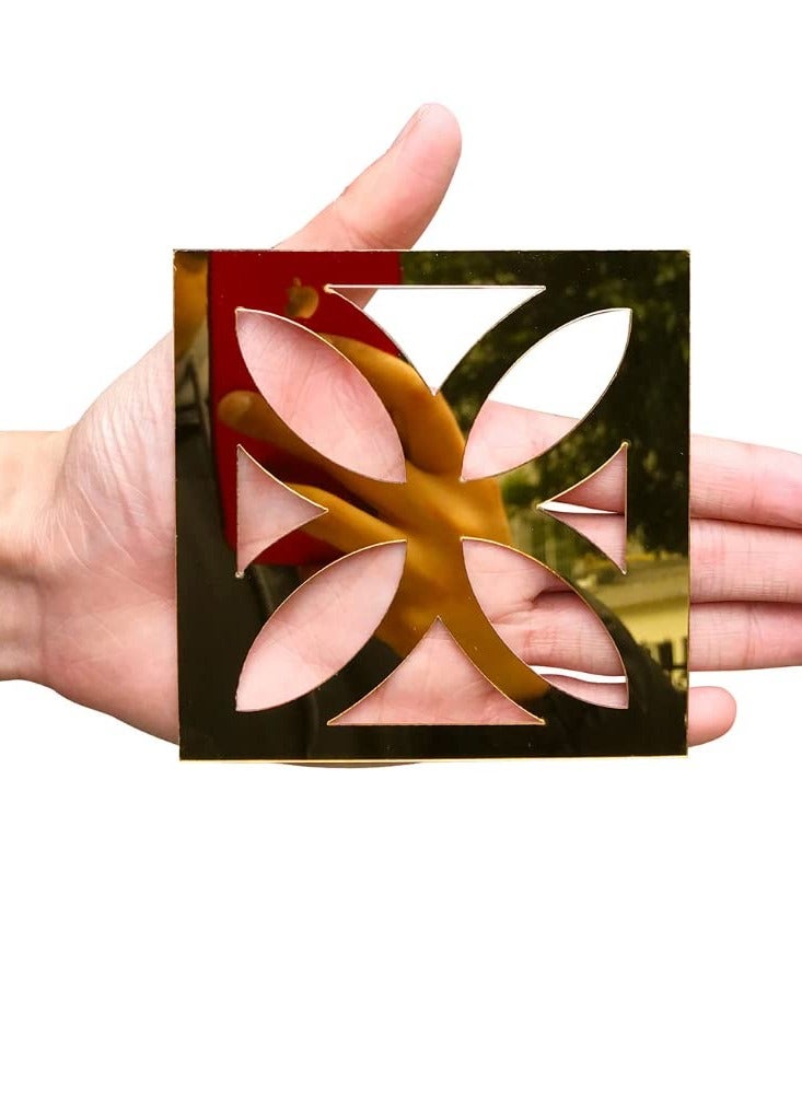 KASTWAVE ملصقات جدارية من الأكريليك على شكل مرآة، ملصقات مرآة لحدود البلاط، ملصق ديكور جداري يمكن عمله بنفسك، 30 قطعة ملصق فن مرآة للبلاط، لتزيين غرفة المعيشة وخلفية المنزل والحمام والغرفة 10 * 10 سم (ذهبي) - Image 2