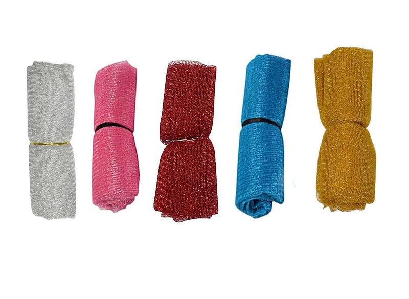 3A Featuretail 5 Colors Mesh Net Total 15Mtr for Bouquet Decor, Gift Wrapping & Trousseau Gift Packing (Blue, Pink, Red, Silver, Golden 3mtr Each) - Image 2