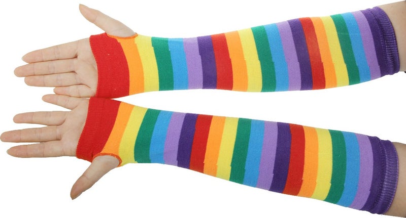 Bienvenu Punk Gothic Rock Long Arm Warmer Fingerless Gloves, Rainbow Color - Image 5