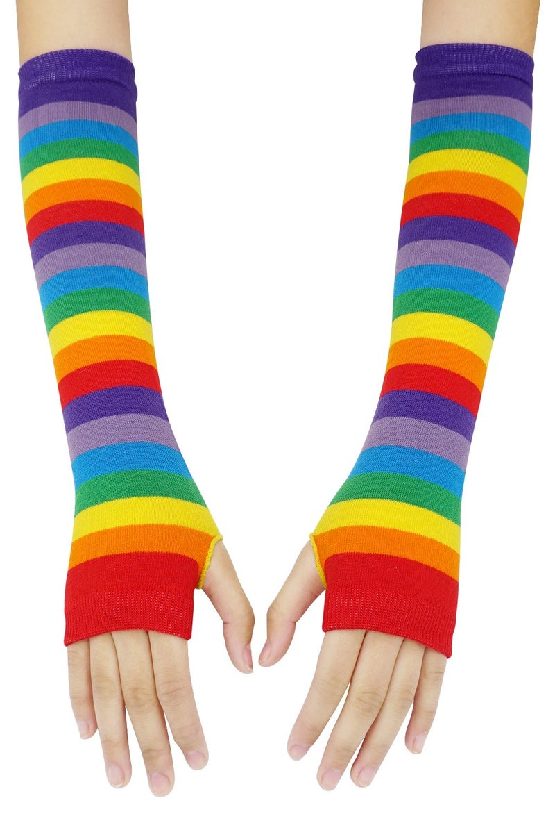 Bienvenu Punk Gothic Rock Long Arm Warmer Fingerless Gloves, Rainbow Color - Image 3